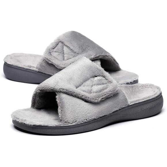 Women's Plantar Fasciitis Fuzzy House Orthopedic Adjustable Slippers With Arch - Picture 14 of 14